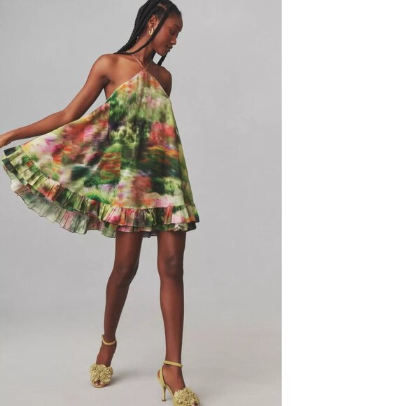 Anthropologie Hope for Flowers by Tracy Reese Halter Frilled Mini Dress S new - Picture 1 of 8